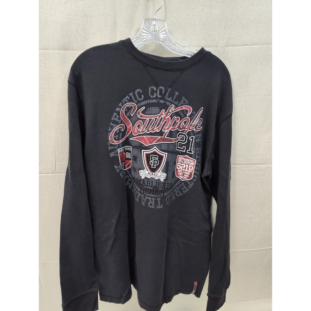 Southpole Men XL Black Thermal Graphic Long Sleeve Shirt Y2K Streetwear 21 Crest
